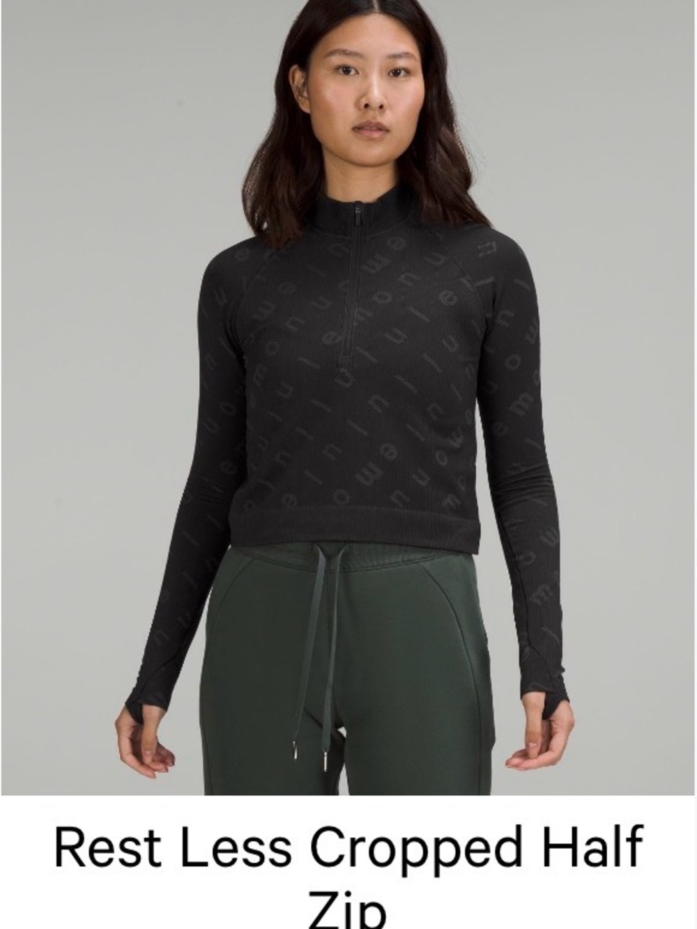 lululemon athletica Black Cropped Half-Zip Long Sleeve Top